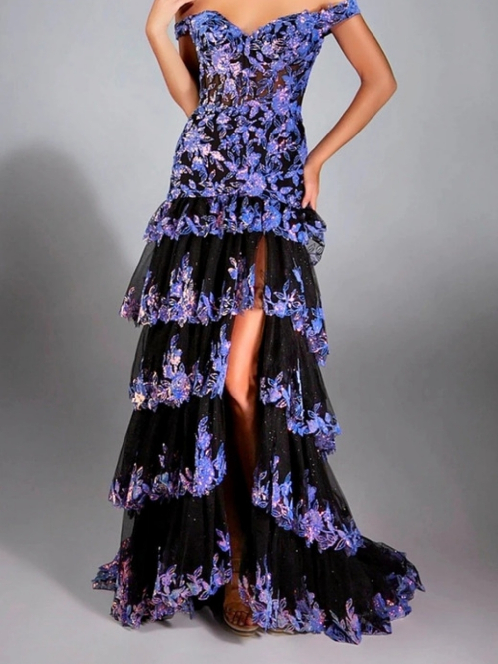 Alyce Paris 61900 Tiered Prom Dress in Black & Purple Size 2 NWT